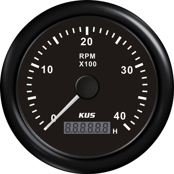 Kus Drehzahlmesser Benzin 0-4000 1.-10p mit Timer schwarz 12/24V ø85