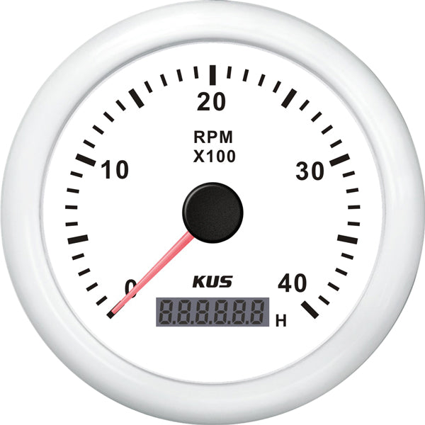 Kus Drehzahlmesser Benzin 0-4000 1.-10p mit Timer.weiß 12/24v ø85