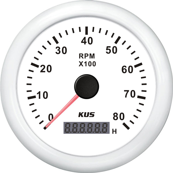 Kus Drehzahlmesser Benzin 0-8000 1.-10p mit Timer weiß 12/24V ø85