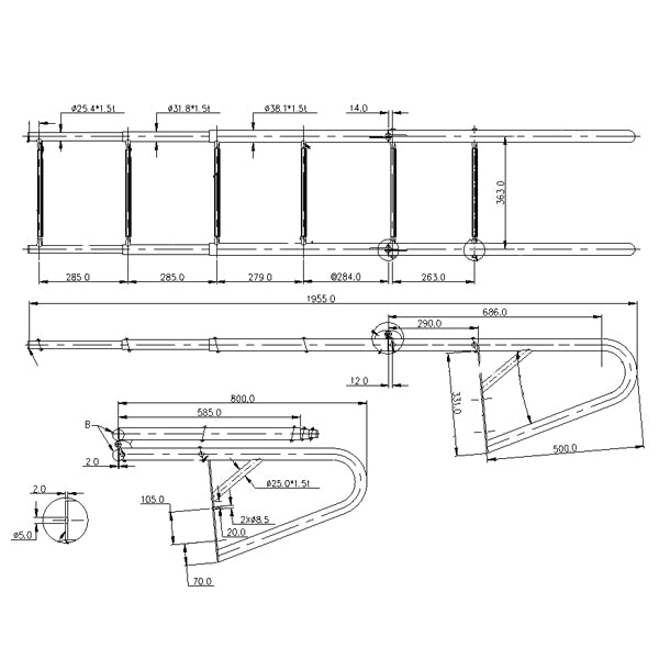 Brückenleiter 6 Stufen RF 304 Teleskop 88-200cm Breite 40cm