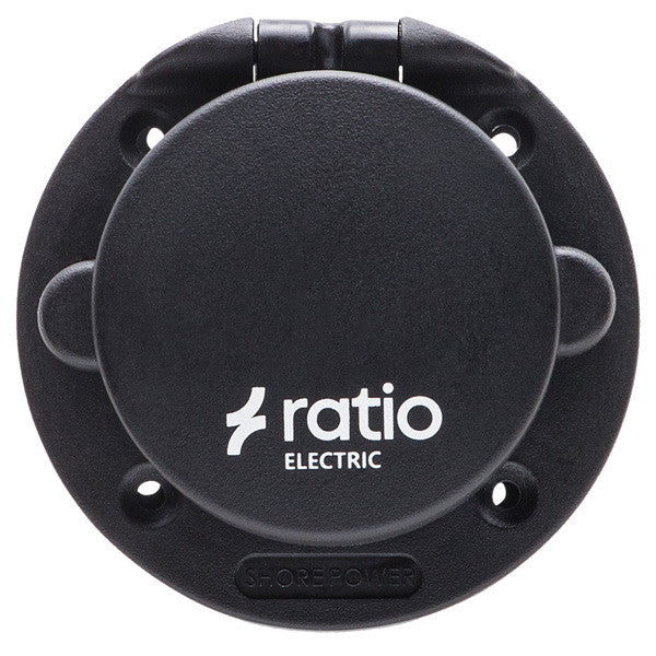 Ratio Landstrømstik med sort låg i glasfiber/nylon