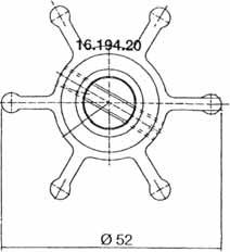 Neoprene inboard impeller pin drive 6/ØA12/Ø52/H25