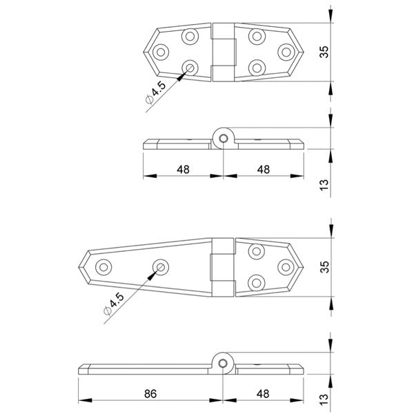 Trudesign hængsel lang sort 134x35mm