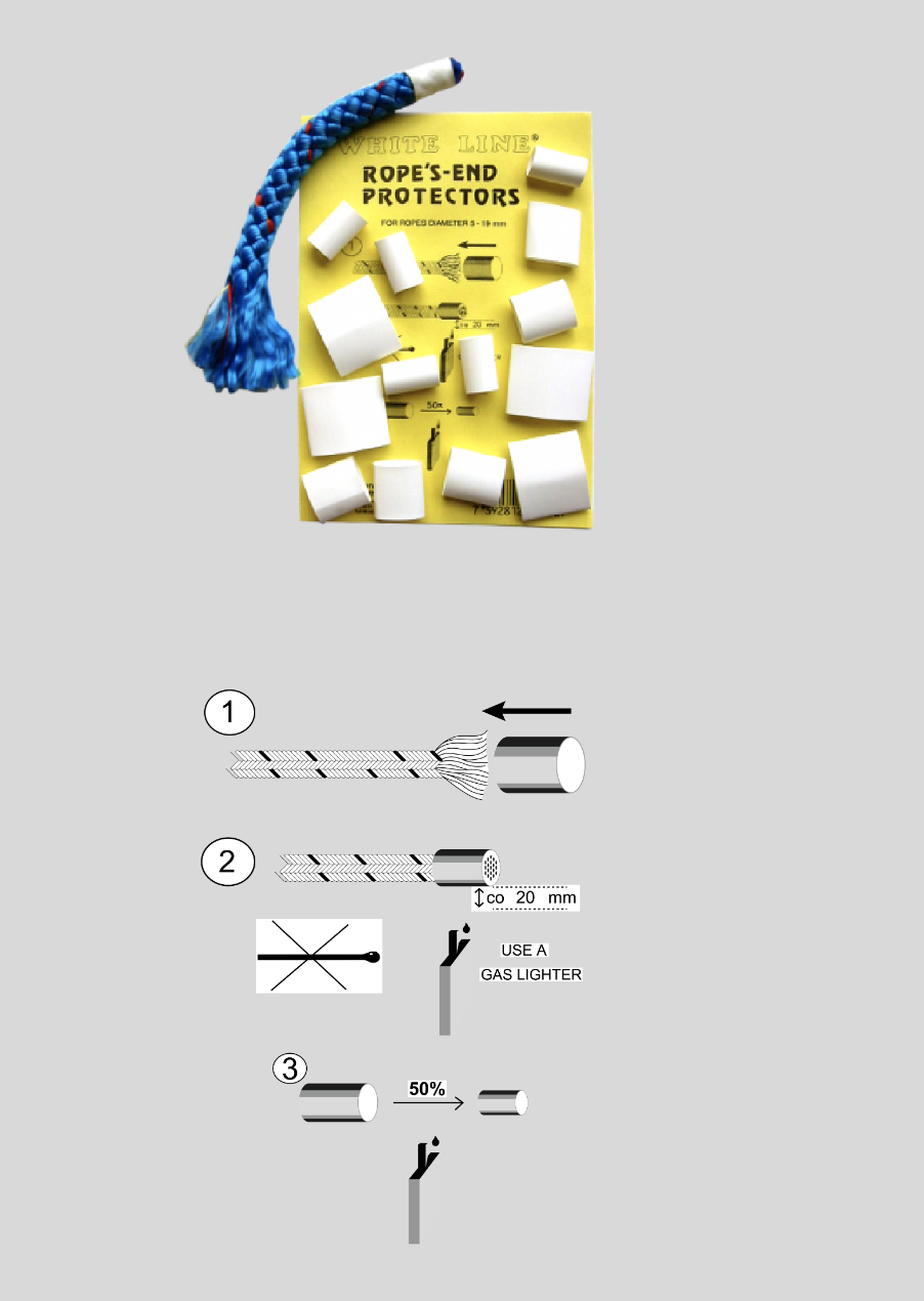 ROPE´S END PROTECTORS – Krympeslange: Hvide plastringe, som let sættes på alle liner med Ø 5-19 mm