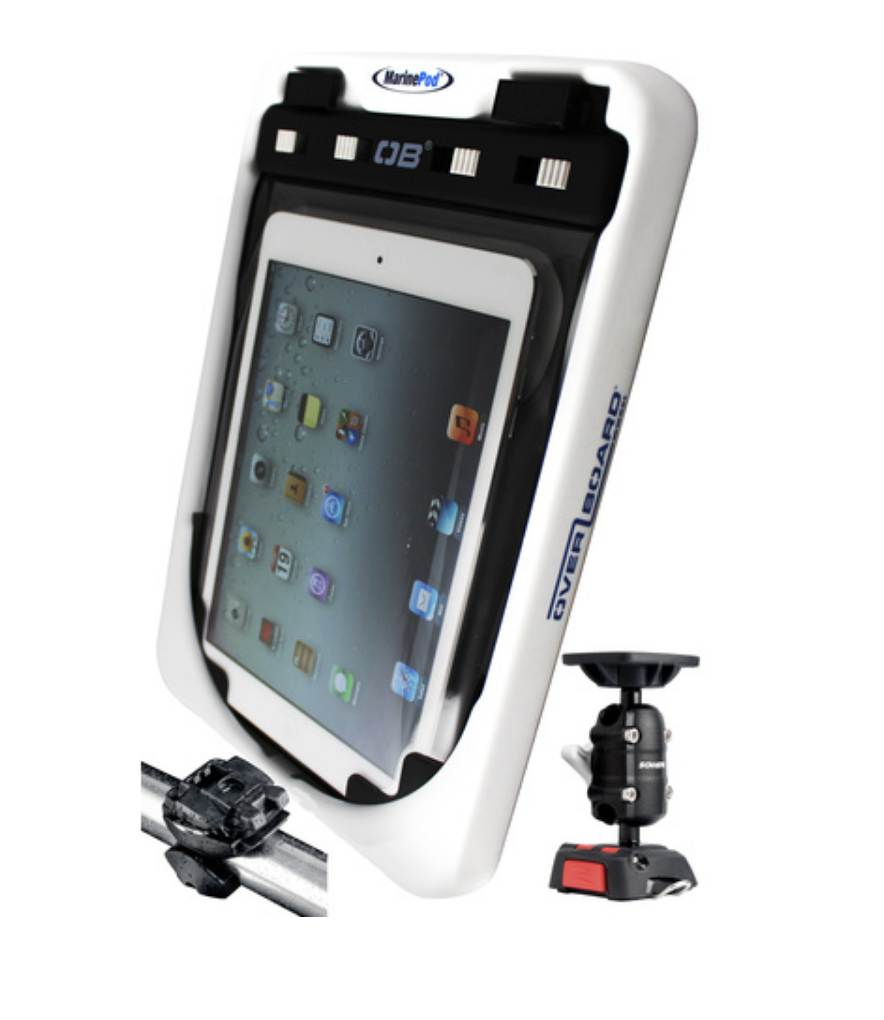 MarinePod iPad holder og vandtæt OverBoard Etui med flexibelt ROKK rørbeslag